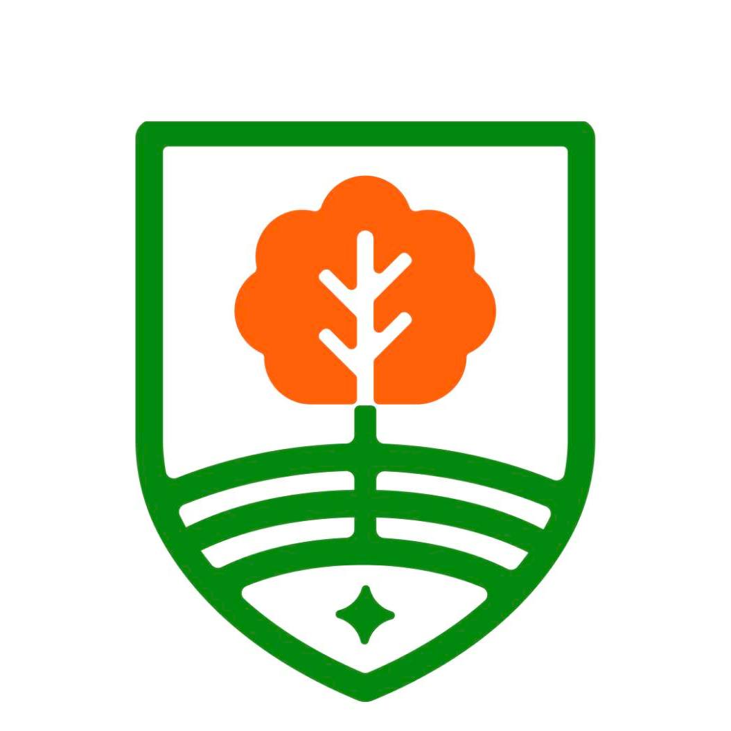 Corporate logo for Elmbridge showing an orange tree on a green shield with rows and a central star symbol, representing stability, growth, and community focus.